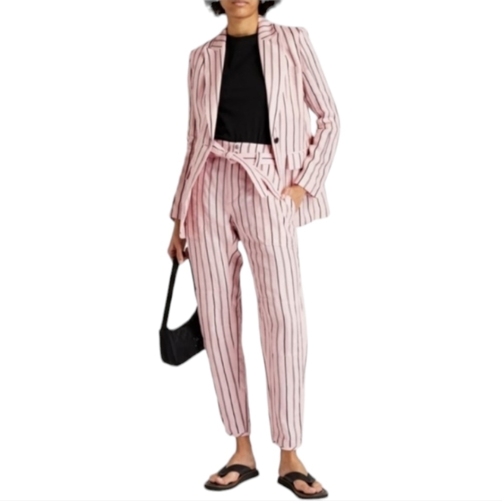 rag & bone Claudia Stripe Tie Waist Pants, Size 6, Pink | Black, NWT